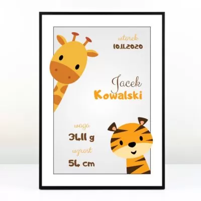 Plakat personalizowany NARODZINY – Prezent z okazji narodzin dziecka