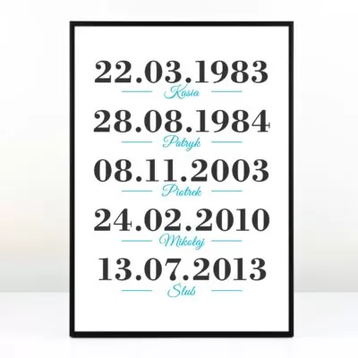 Plakat personalizowany DATY - prezent dla pary