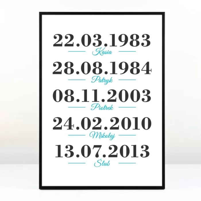 Plakat personalizowany DATY - prezent dla pary