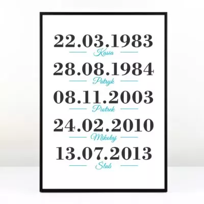 Plakat personalizowany DATY - prezent dla pary