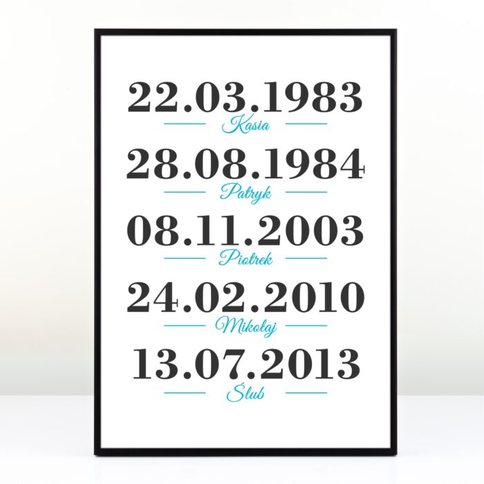 Plakat personalizowany DATY - prezent dla pary