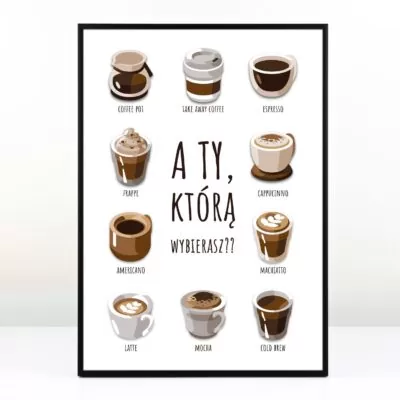 Plakat personalizowany Rodzaje kawy - prezent dla pary