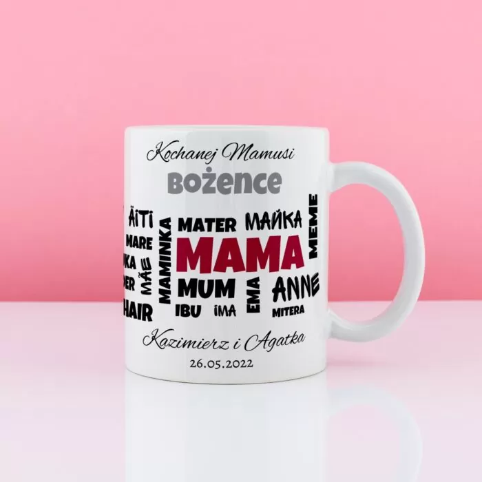 Kubek MAMA W WIELU JĘZYKACH - prezent na dzień mamy