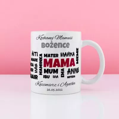 Kubek MAMA W WIELU JĘZYKACH - prezent na dzień mamy