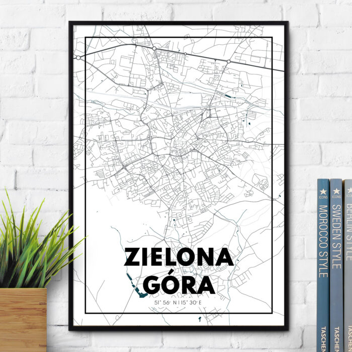 Plakat z mapą Zielonej Góry