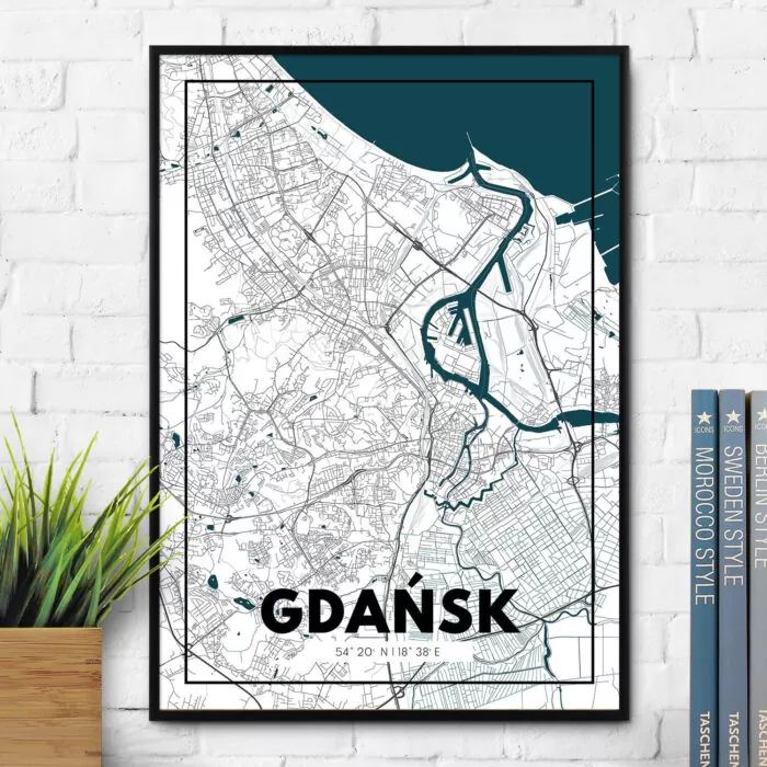 Plakat z mapą Gdańska