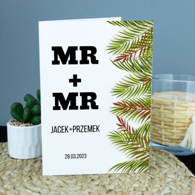 Personalizowana kartka na rocznicę związku partnerskiego dla mężczyzn.