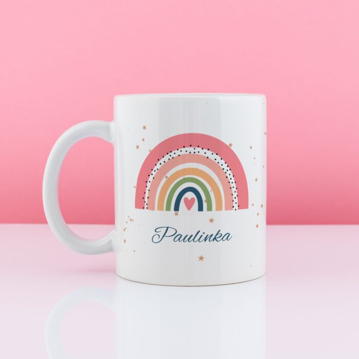 Personalizowany kubek z nadrukiem dla dziewczynki, tęcza.