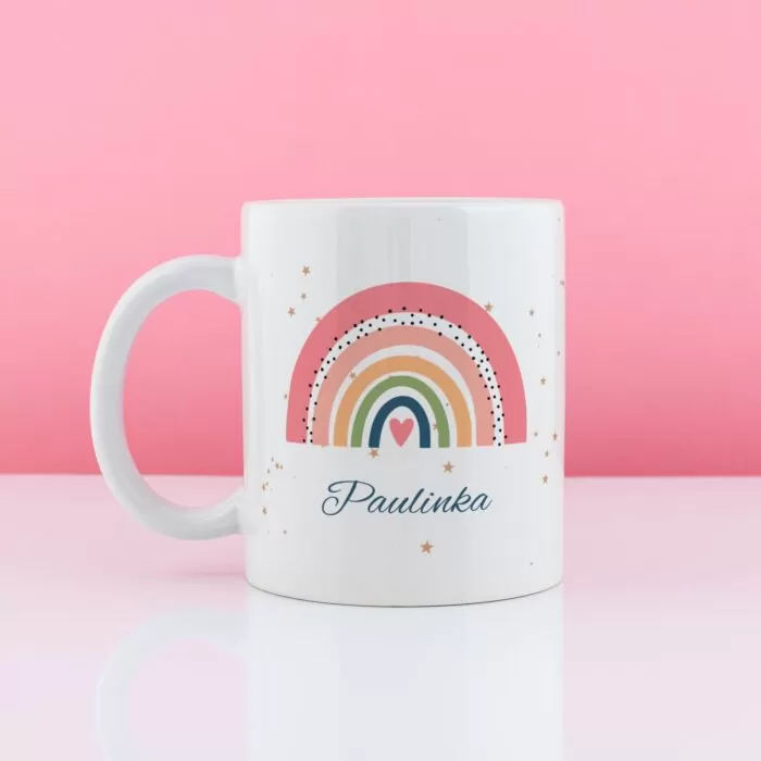 Personalizowany kubek z nadrukiem dla dziewczynki, tęcza.