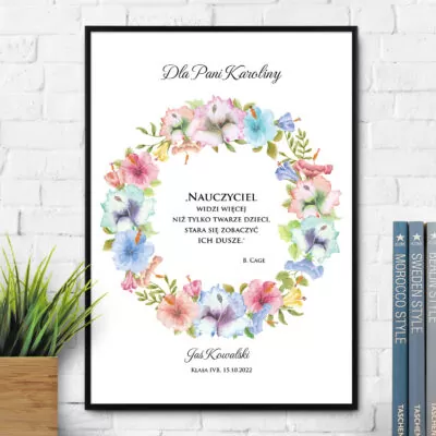 Plakat dla nauczyciela, z kwiatami