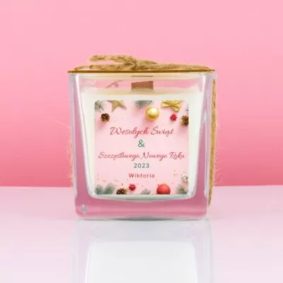 Świeca zapachowa na święta, personalizowane życzenia.