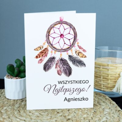 Kartka personalizowana na urodziny, łapacz snów.