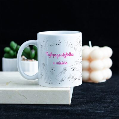 Kubek z nadrukiem, prezent dla stylistki paznokci.