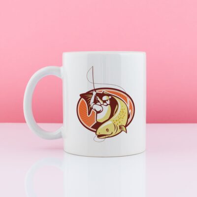 Kubek z nadrukiem: wędkarz z krwi i ości. Prezent dla wędkarza.