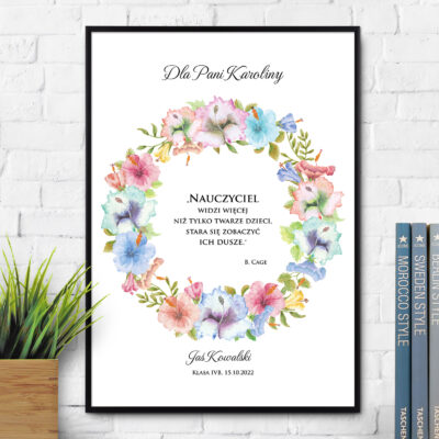 Plakat dla nauczyciela, z kwiatami