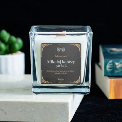 Świeca personalizowana na urodziny dla mężczyzny, dobra whisky.