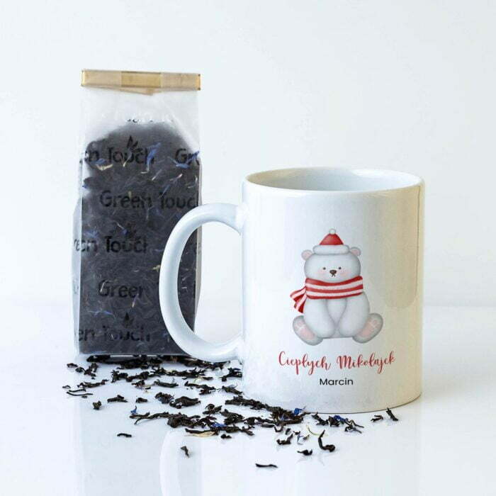 Personalizowany kubek i herbata, prezent na Mikołajki.