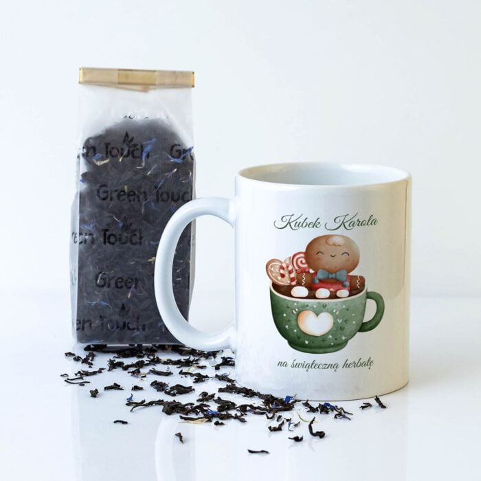 Zestaw prezentowy kubek z herbatą.