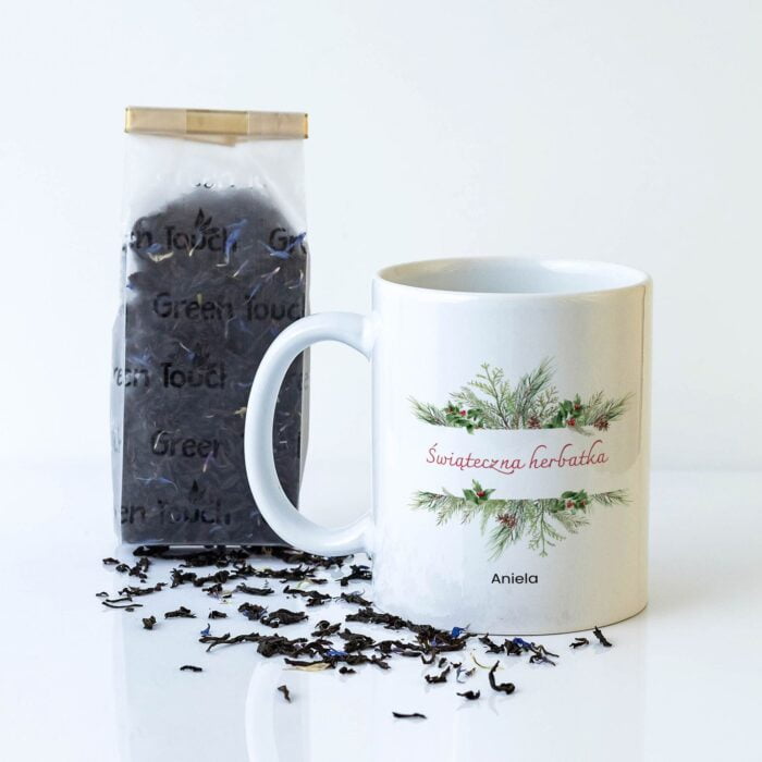 Kubek personalizowany z herbatą, prezent na świeta.