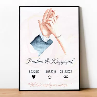 Personalizowany plakat, prezent dla pary na ślub i rocznicę.
