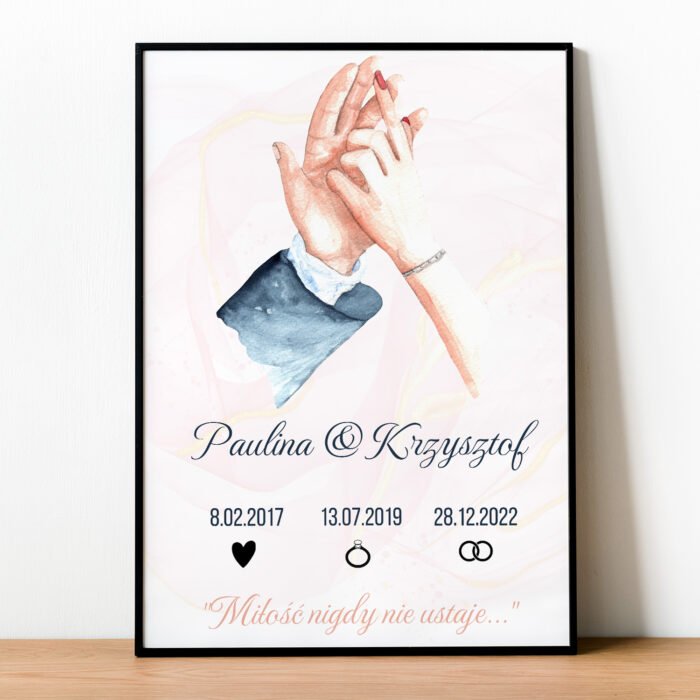 Personalizowany plakat, prezent dla pary na ślub i rocznicę.