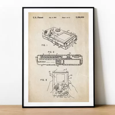 Plakat z patentem na Gameboya