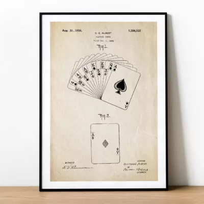 Plakat z patentem na karty do gry