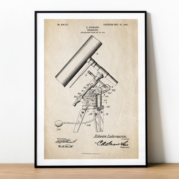 Plakat z reprodukcją patentu teleskopu
