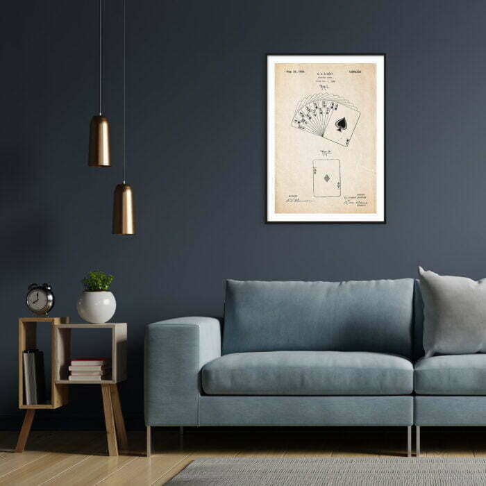 Plakat z patentem na karty do gry