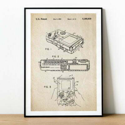 Plakat z patentem na Gameboya