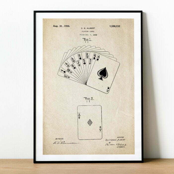 Plakat z patentem na karty do gry