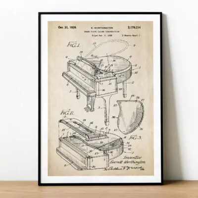 Plakat z patentem - pianino