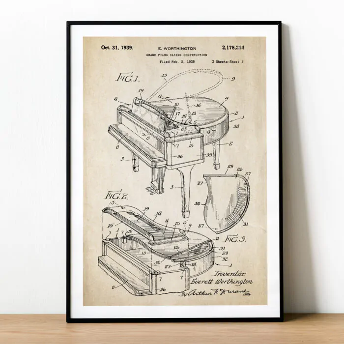 Plakat z patentem - pianino