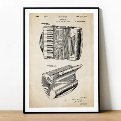 Plakat z patentem na akordeon