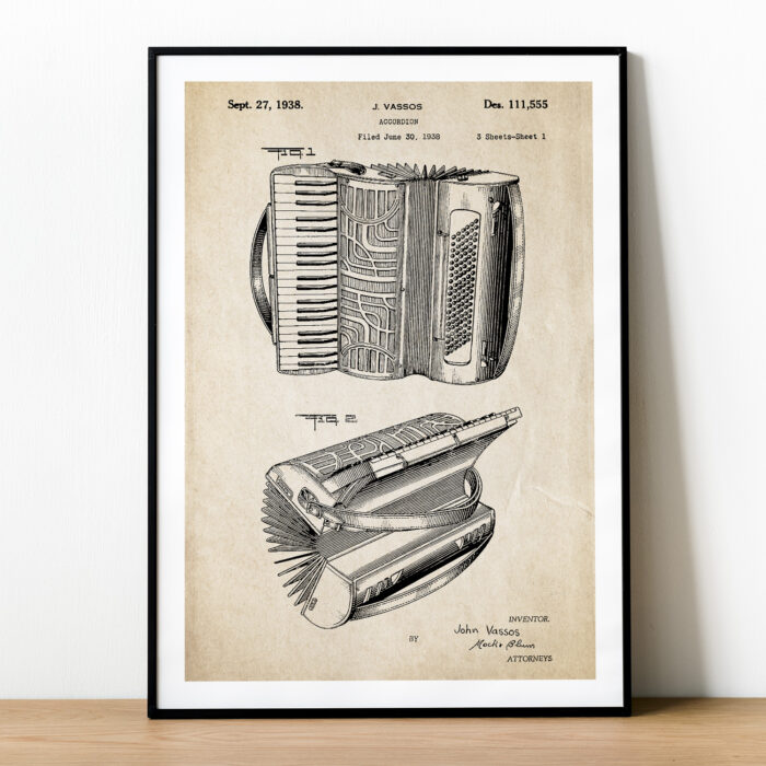 Plakat z patentem na akordeon