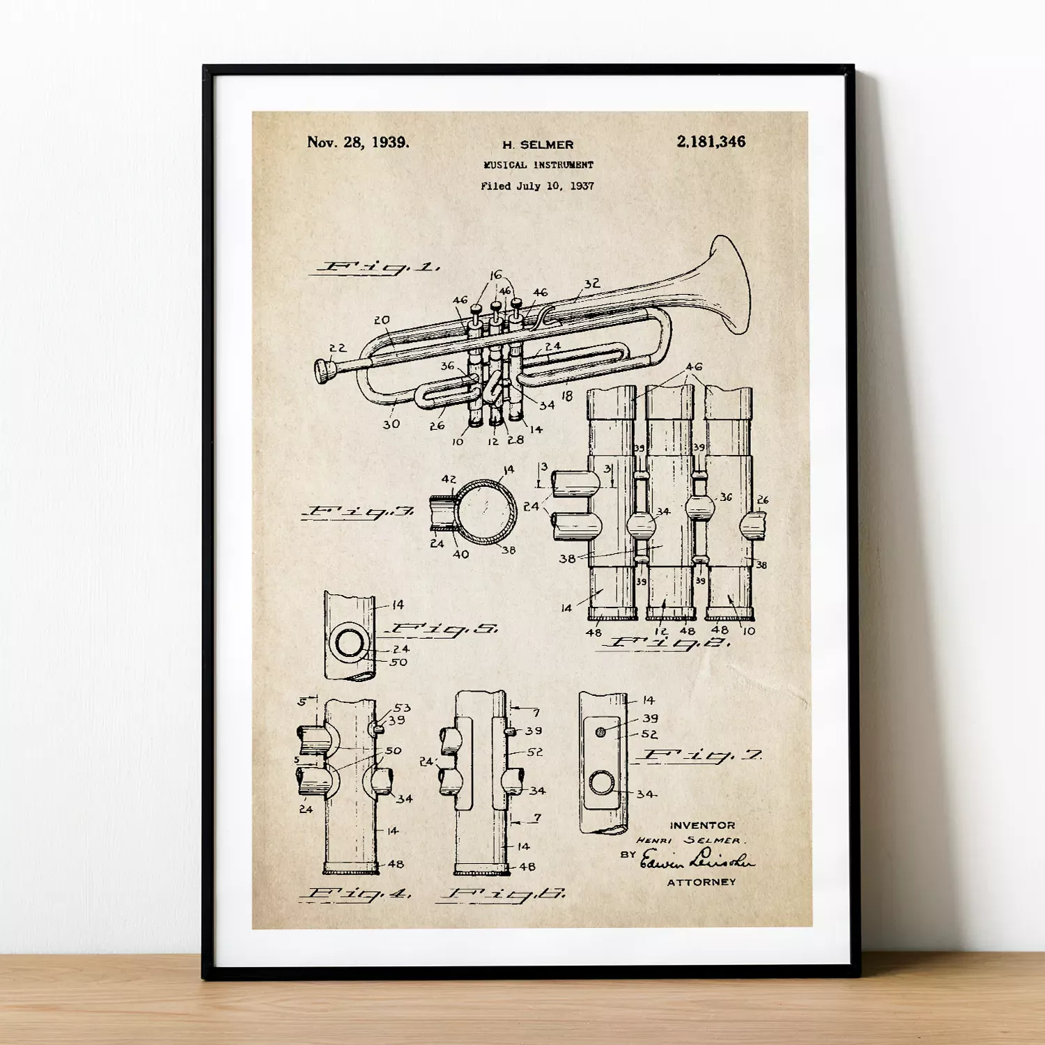 Plakat z patentem na trąbkę