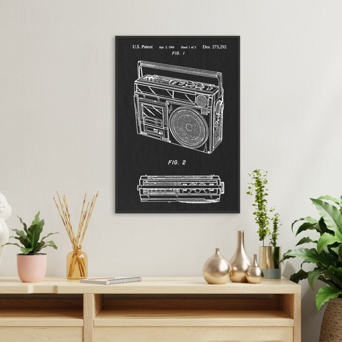 Plakat z patentem - MAGNETOFON - czarny - obrazek 2