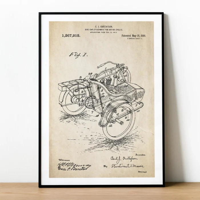 Plakat z patentem na przyczepkę motocyklową