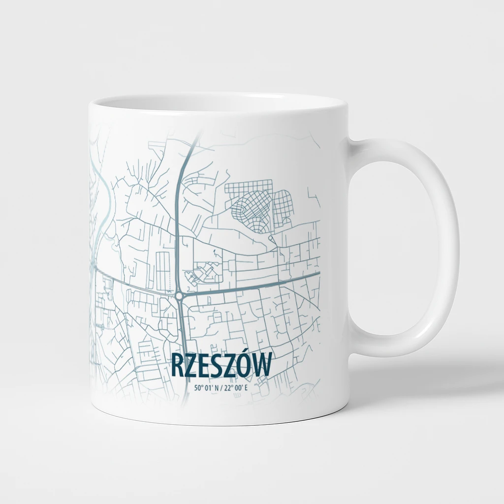 Biały kubek z mapą Rzeszowa