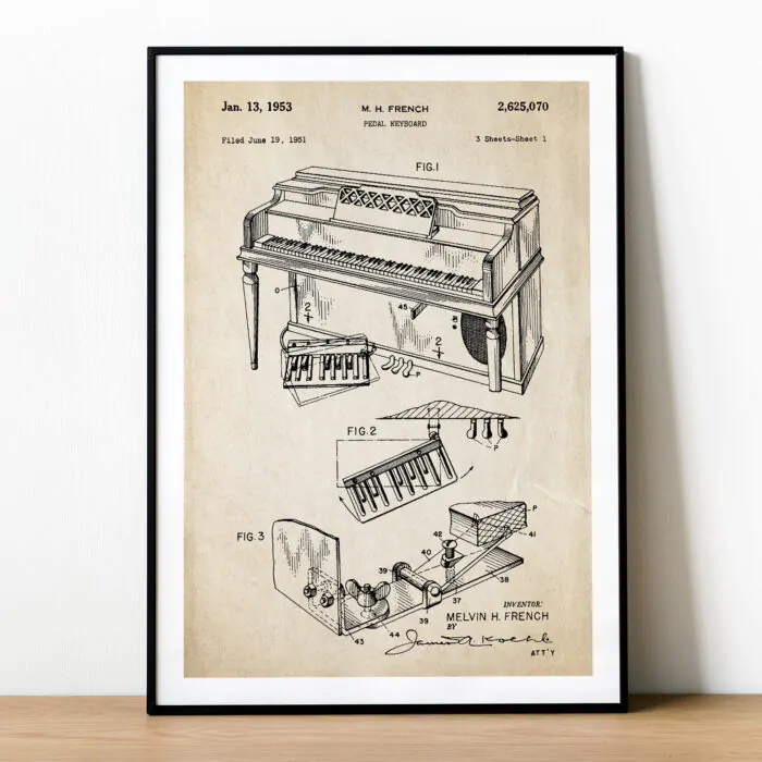 Pianino - plakat z patentem