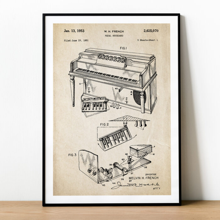 Pianino - plakat z patentem